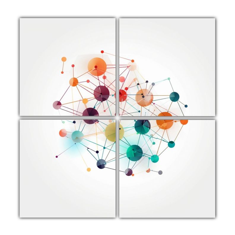 Cuatro Cuadros Geometricos Con Conexion De 80x80 Cm