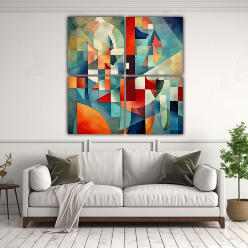 4 Pinturas Vanguardia Cubismo Exuberantes Estilo 40x40 Cm-2