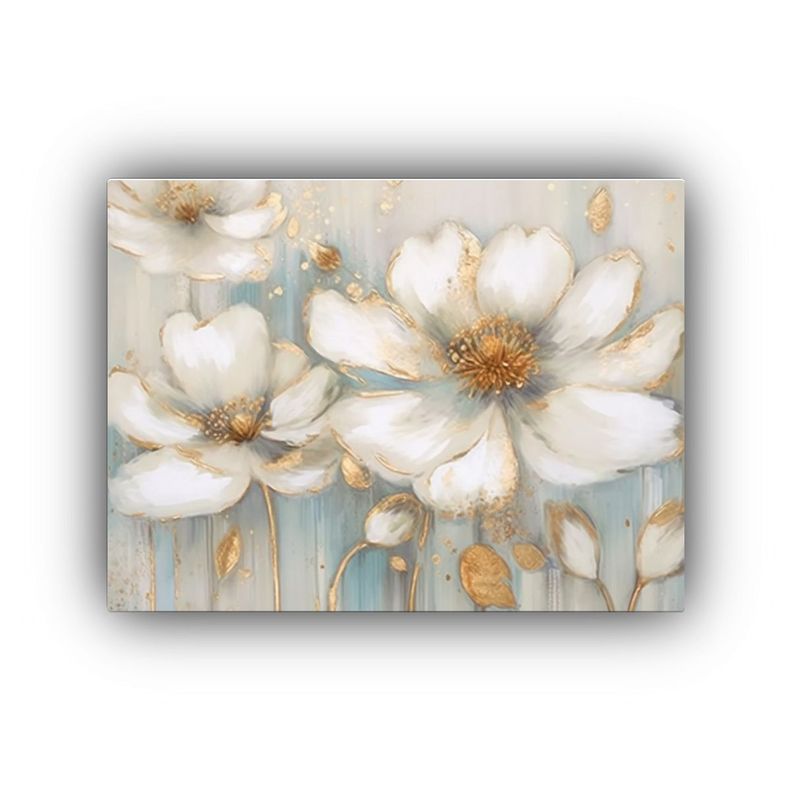 Cuadro Vintage De Pared Con Gran Flor Blanca Y Muchas Flores 40x30cm-0