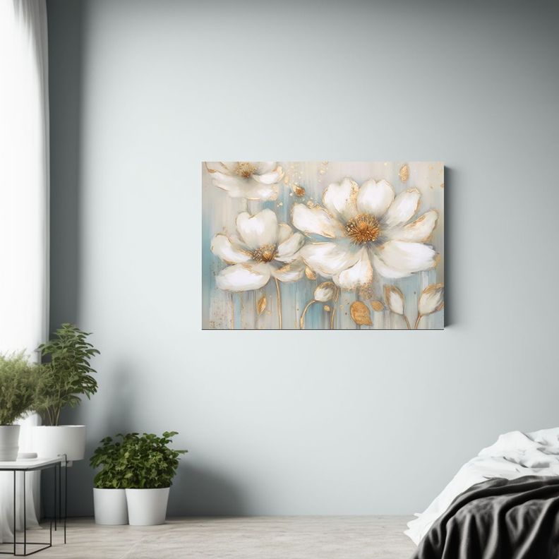 Cuadro Vintage De Pared Con Gran Flor Blanca Y Muchas Flores 40x30cm-2