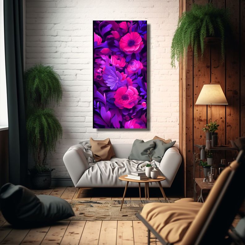 Arte De Pared Dibujo Living Colores Morado Y Rosa  50x100cm-2