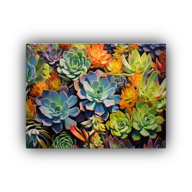 Pintura Abstracta De Suculentas Y Flores En 40x30cm-0