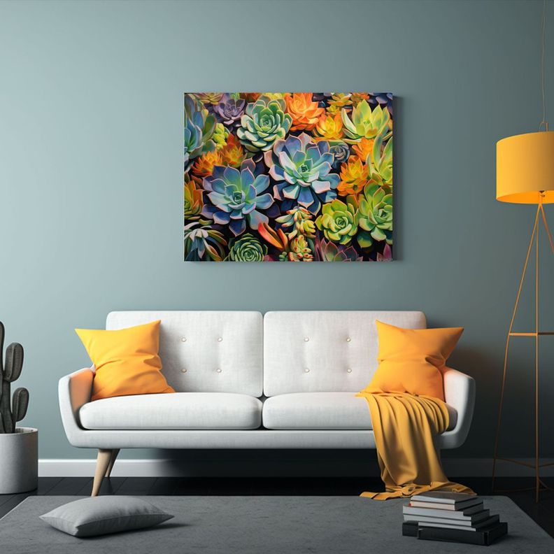 Pintura Abstracta De Suculentas Y Flores En 40x30cm-2