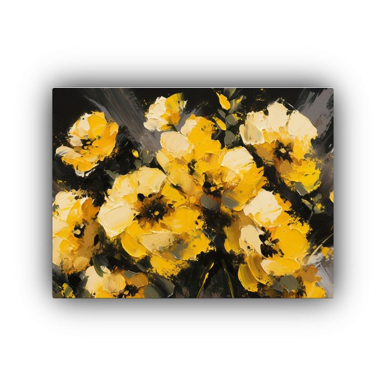 Cuadro De Flores Amarillas Y Negras En Lienzo Para Decorar D 90x60cm-0