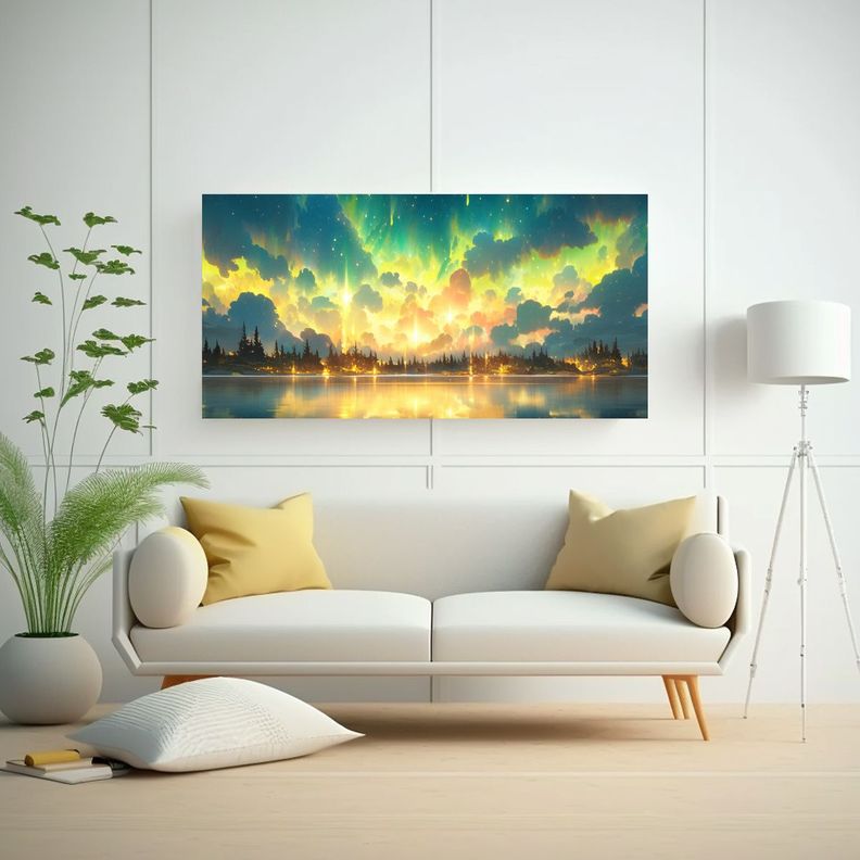 Pintura Abstracta De Luces Del Norte Con Colores 40x20cm-2