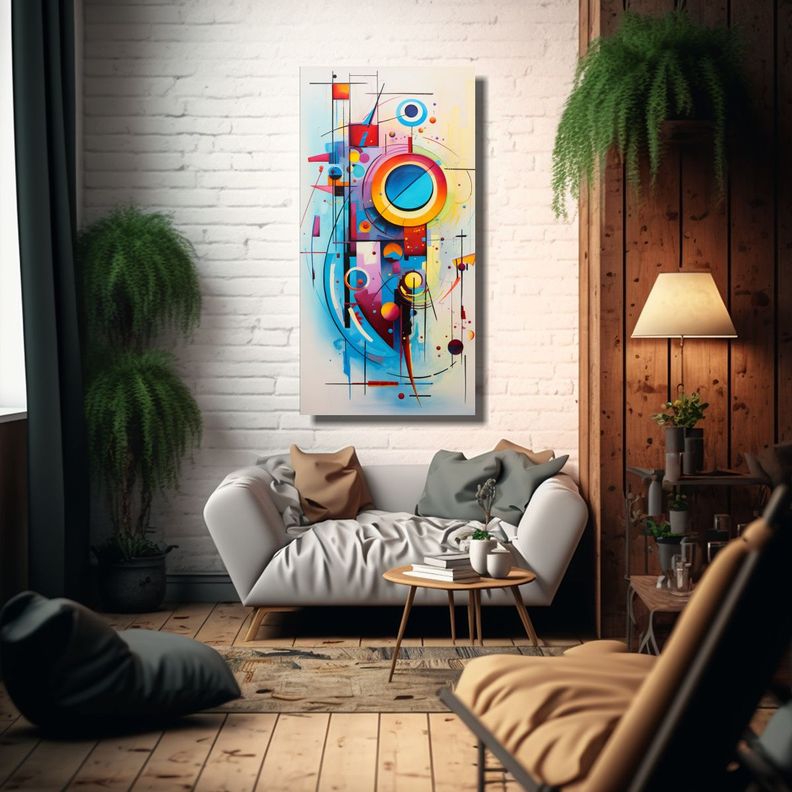 Cuadro Abstracto Vibrante Inspirado En Kandinsky,  70x140cm-2