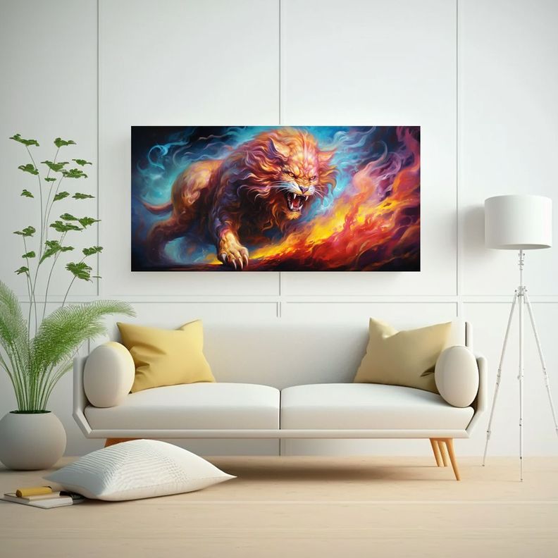 Pintura Al Estilo óleo Colorida Estilo Chimera 60x30cm-2