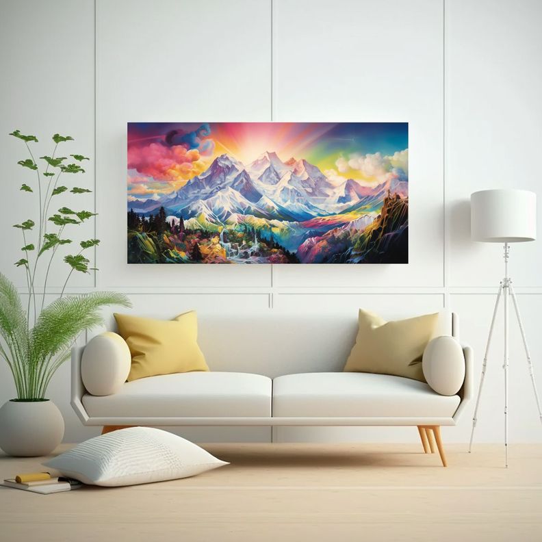 Pintura De Pared: Montañas Famosas Con Colores 80x40cm-2