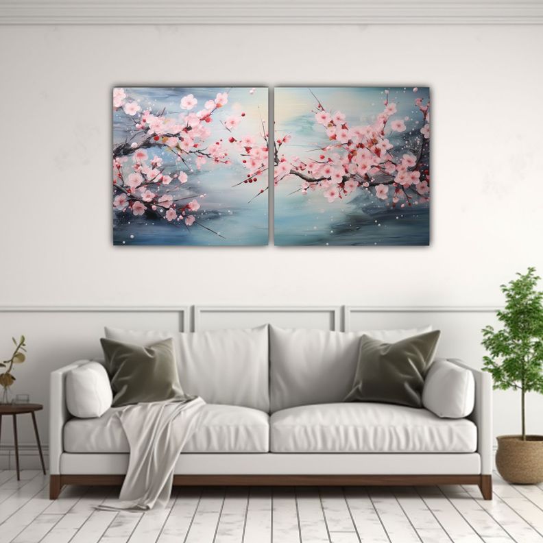 Cuadro Decorativo Con Flores De Cerezo Flotando 160x80 Cm-2