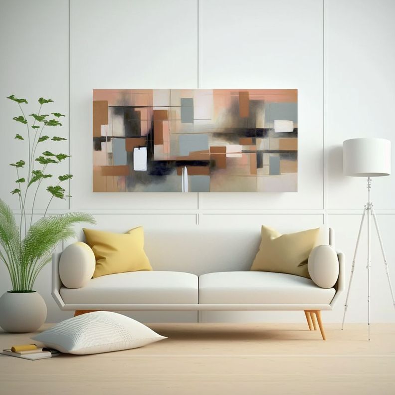 Cuadro Abstracto Simetría Rosa Figura Cuadrada 160x80cm-2