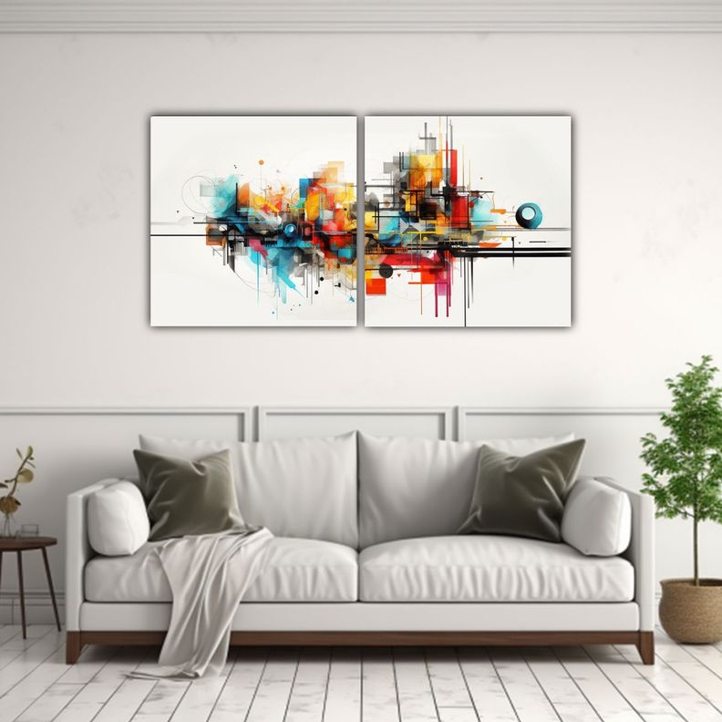 Cuadros Abstractos Para Living, Colores Callejeros 140x70 Cm-2