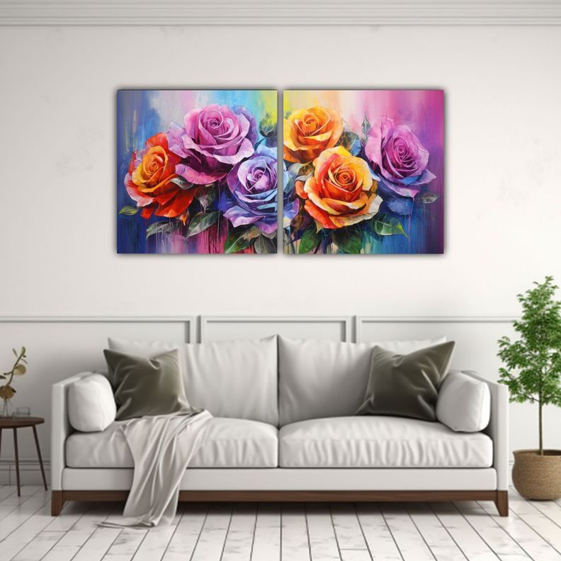 Cuadros Vintage De Simetría Con Rosas De Colores 160x80 Cm-2