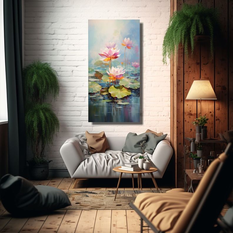 Pintura Abstracta De Flores De Loto Estilo óleo 50x100cm-2