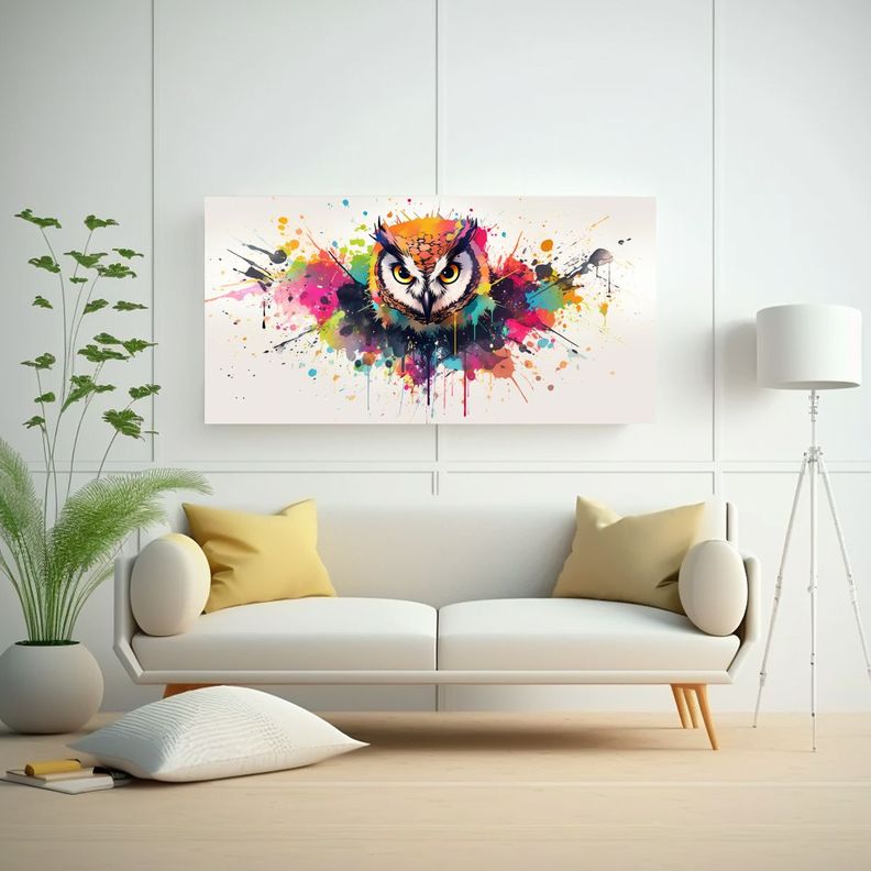 Cuadro Estilo Galería De Búho En Colores Arcoír 60x30cm-2