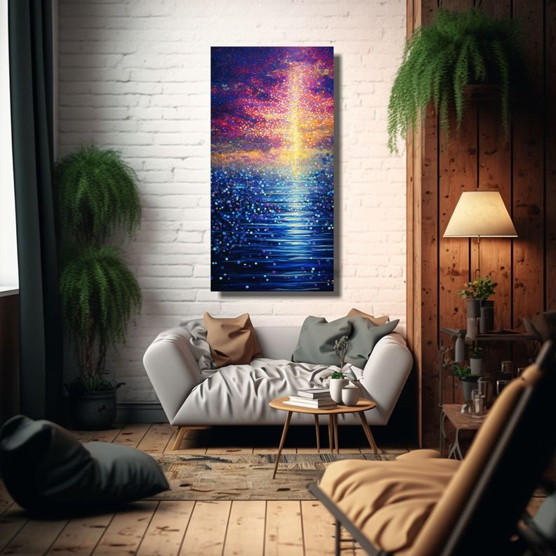 Pintura Decorativa Estilo Punto Luminoso Con Armon 50x100cm-2