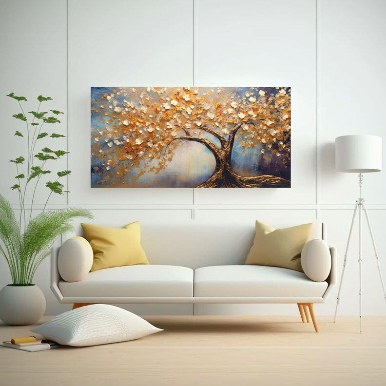 Pintura Abstracta De árbol En Estilo óleo 60x30 Cm-2
