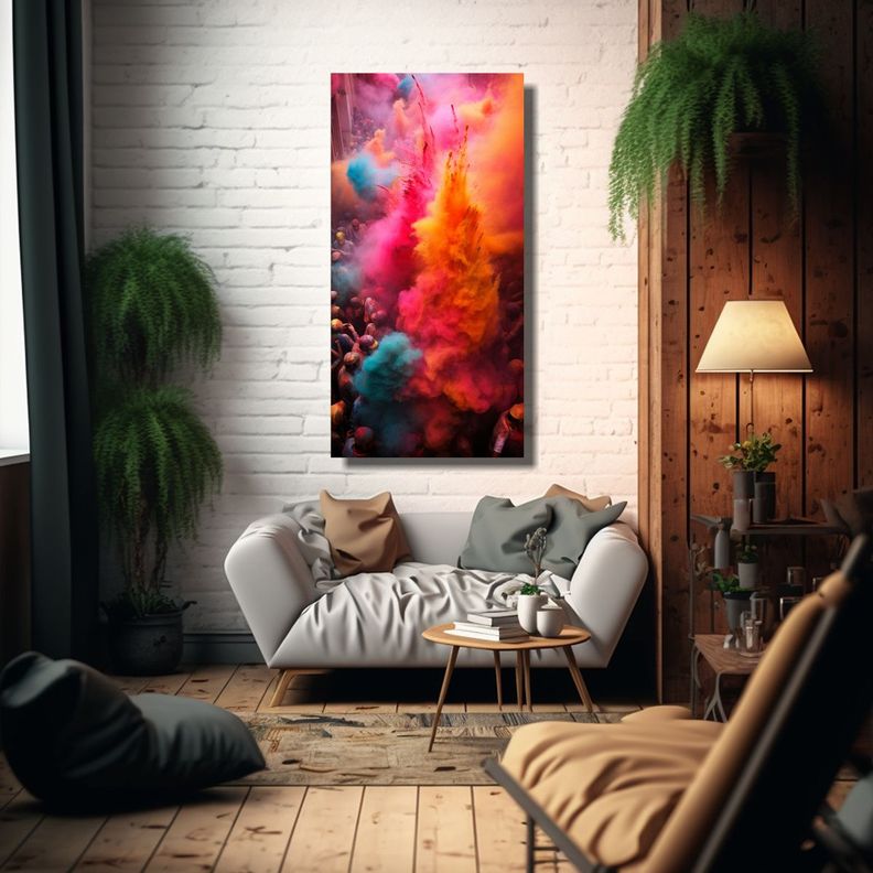 Cuadro Abstracto Vibrantes Colores Del Festival 80x160 Cm-2