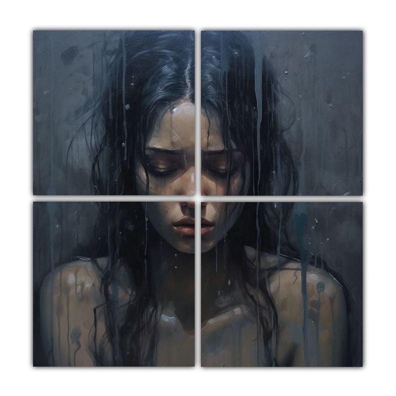 Cuatro Lienzos Cuadro Tristeza Dimensiones 60x60 Cm