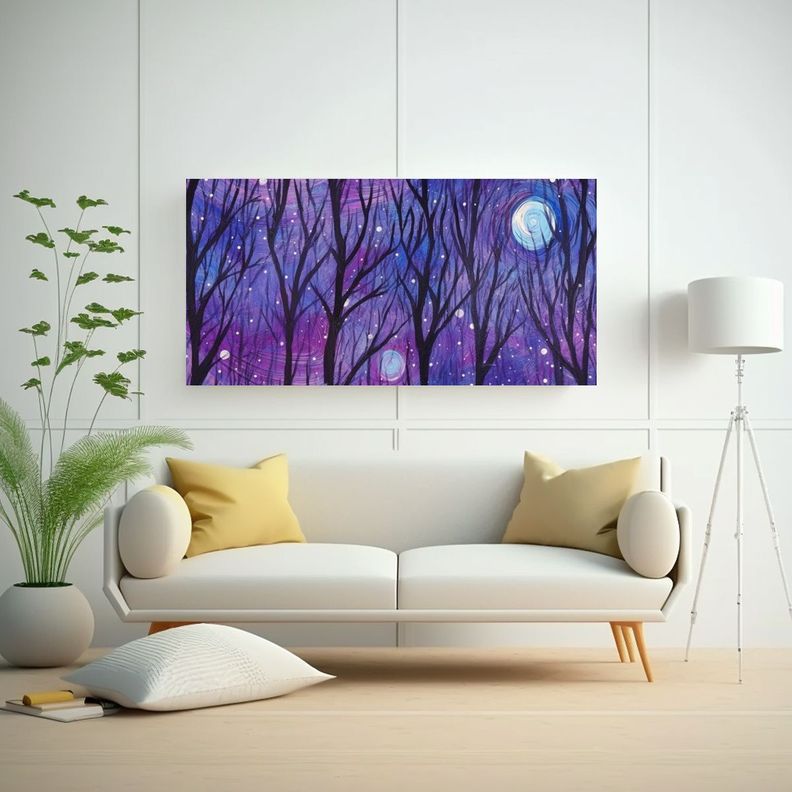 Pintura Acrílica Abstracta Nocturna Misteriosa 60x30cm-2