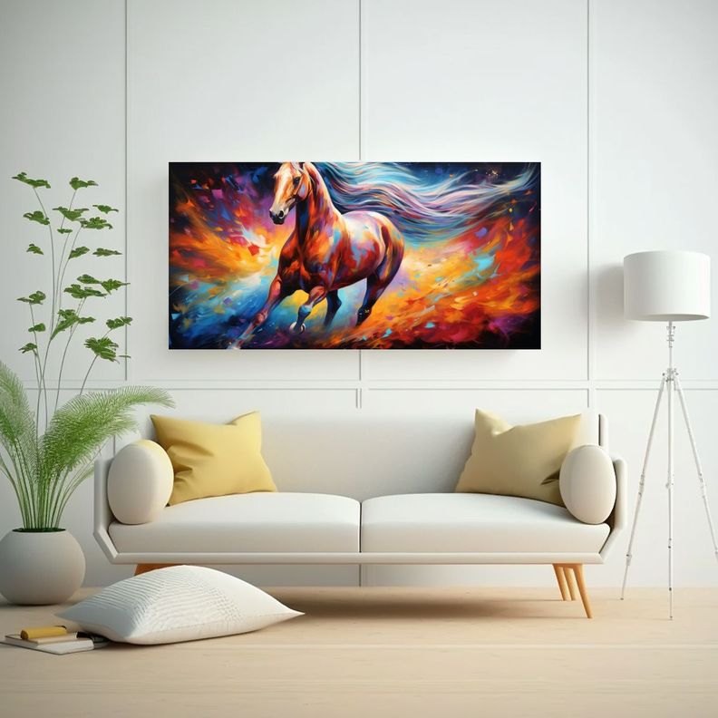 Pintura Al Estilo óleo Estilo árabe Caballo 40x20cm-2