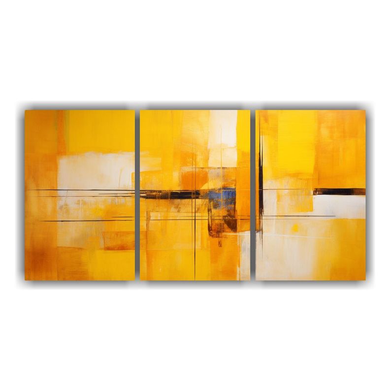 Cuadro Abstracto Moderno Amarillo Tres Cuadros 180x90 Cm-0