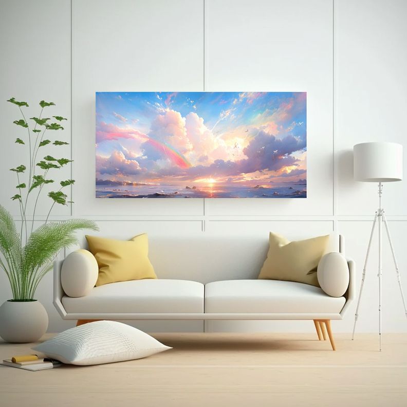 Cuadro Abstracto Con Colores Del Cielo, Mar Y Arco 140x70cm-2