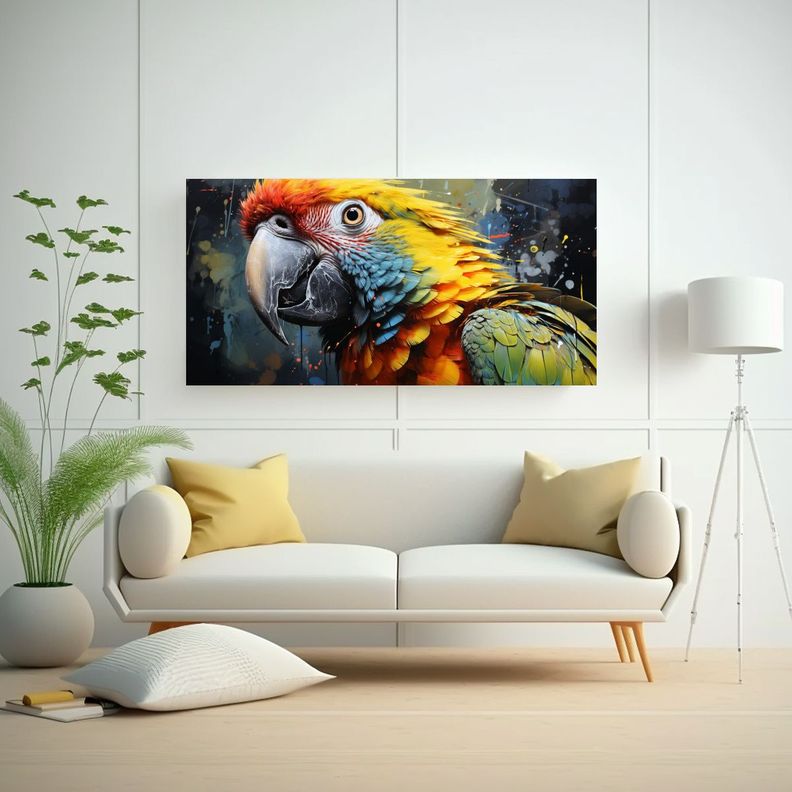 Pintura Acuarela Impactante Loro Amazónico 120x60cm-2
