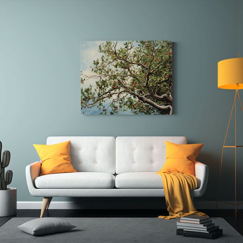 Pintura Abstracta árbol De Acebo: Majestuosos Tonos En Cuad 120x80cm-2