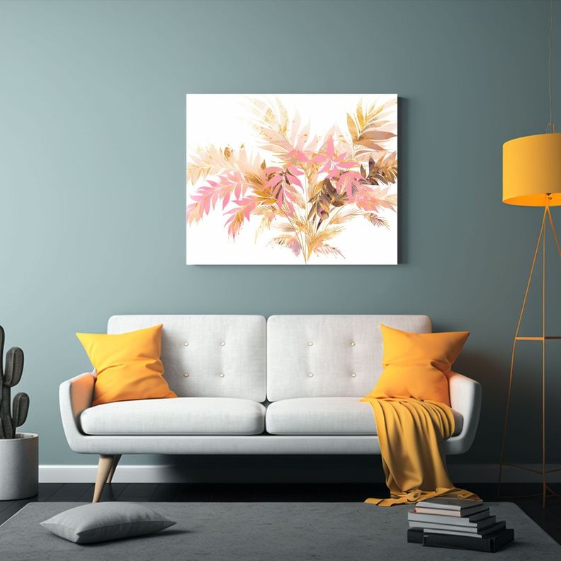 Cuadro Decorativo De Árbol Tropical En Oro Y Rosa: Estilo N 40x30cm-2