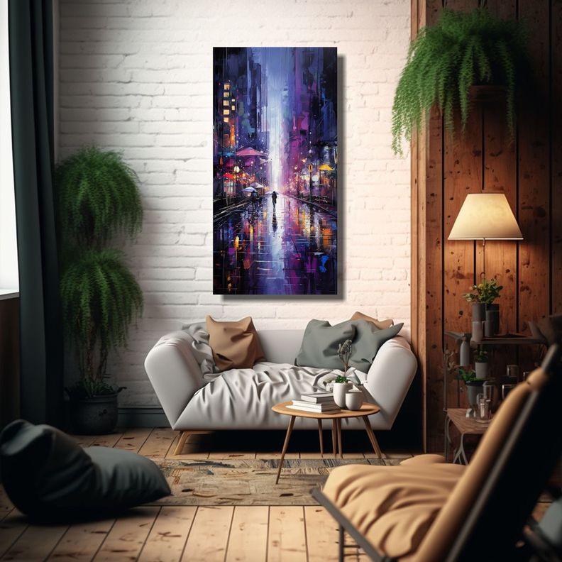Pintura Decorativa Abstracta Luces De La Ciudad 40x80cm-2