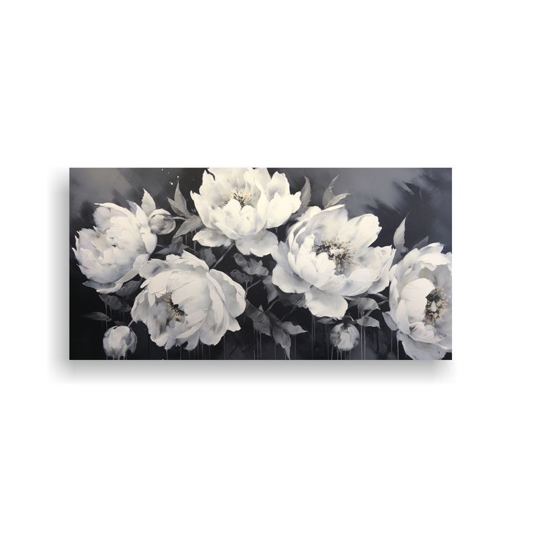 Pintura En Lienzo De Peonías Negras Estilo 60x30cm