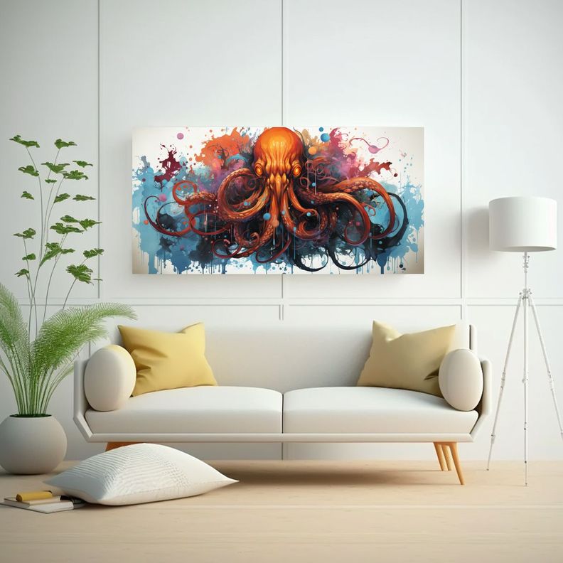 Lienzo Bold Cthulhu En Neo Pop Art Con Colores 100x50cm-2