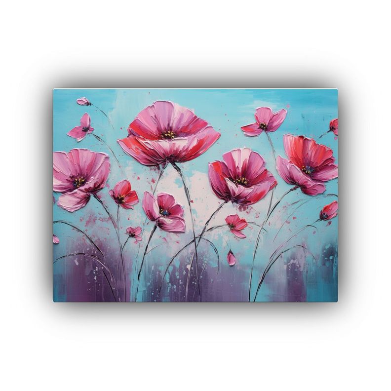 Cuadro Moderno Con Motivo De Flores En Tonos Turquesa Y Rosa 60x40cm-0