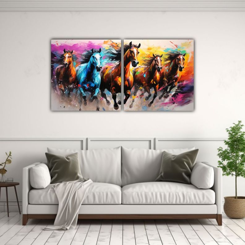 Cuadros De Caballos Abstractos Para Decoración 140x70 Cm-2