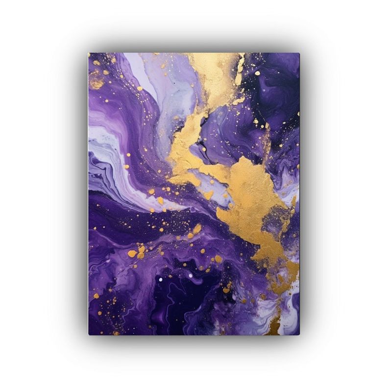 Cuadro De Inspiracion Lineal En Morado Y Dorado 20x30cm