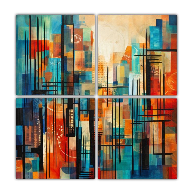 Abstracto Lienzo Vanguardia Con Lineas Y Colores 60x60 Cm