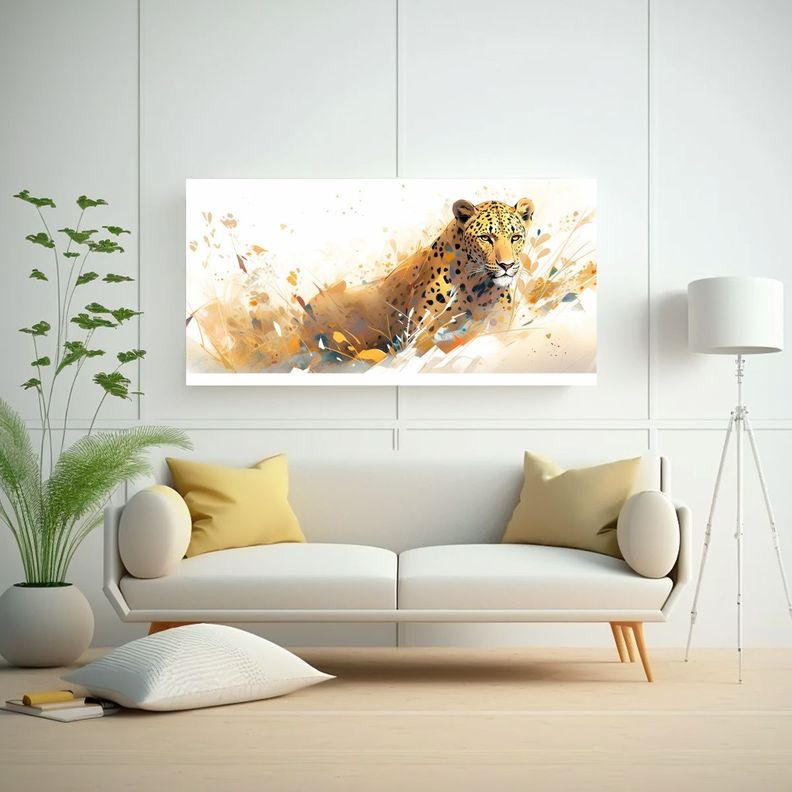Pinturas De Leones En Acuarelas Y Colores Dorados 100x50cm-2