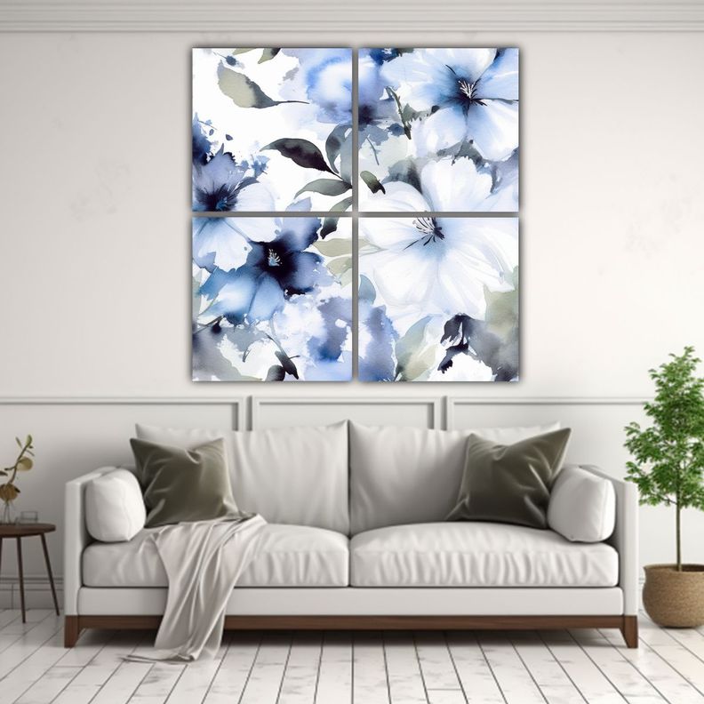 Cuadro De Flores Azules Y Blancas Por Maurice 60x60 Cm-2