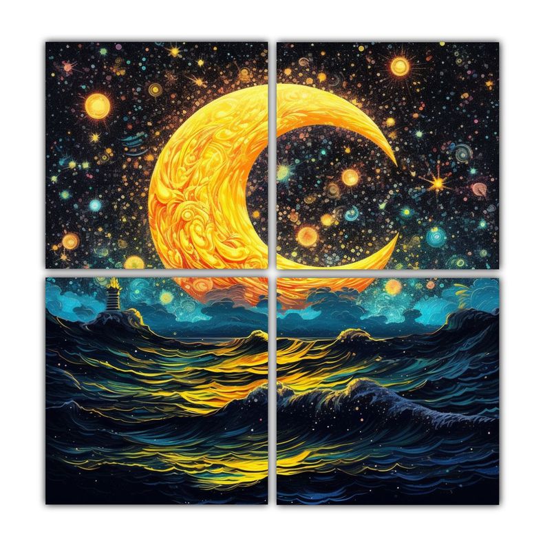 Cuadro Decorativo De La Luna Creciente Amarilla 120x120 Cm