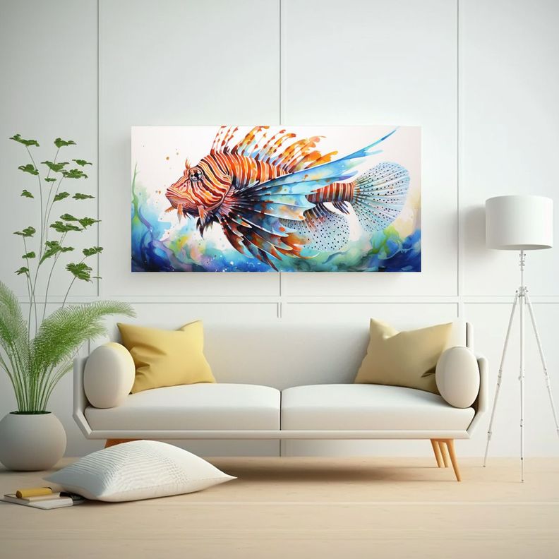 Acuarela Colorida Estilo Pintura León Pez 21 160x80 Cm-2