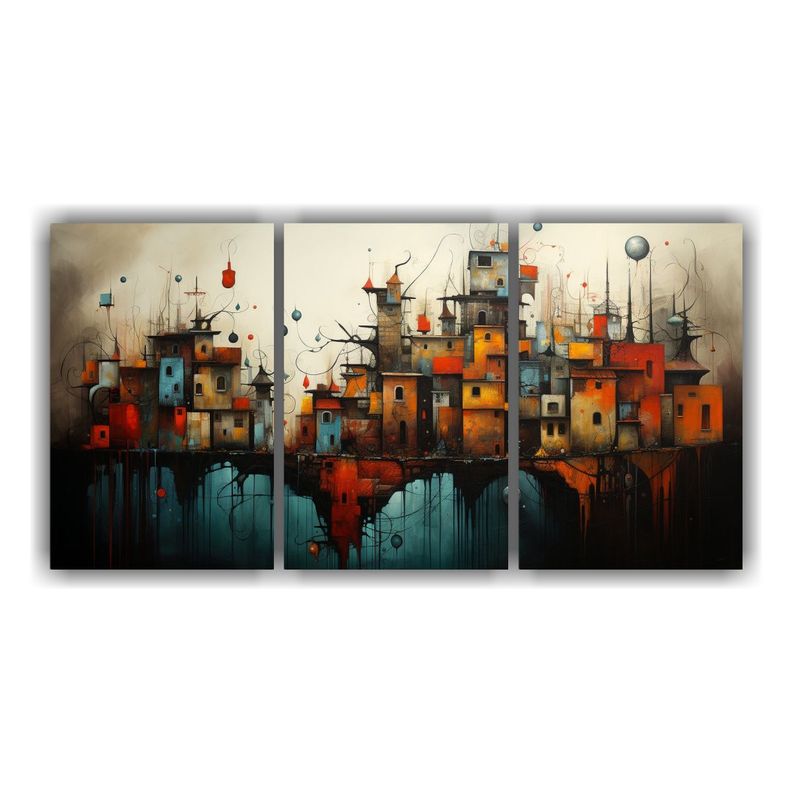 Pintura Abstracta Armónica Ciudad En Colores 240x120 Cm-0