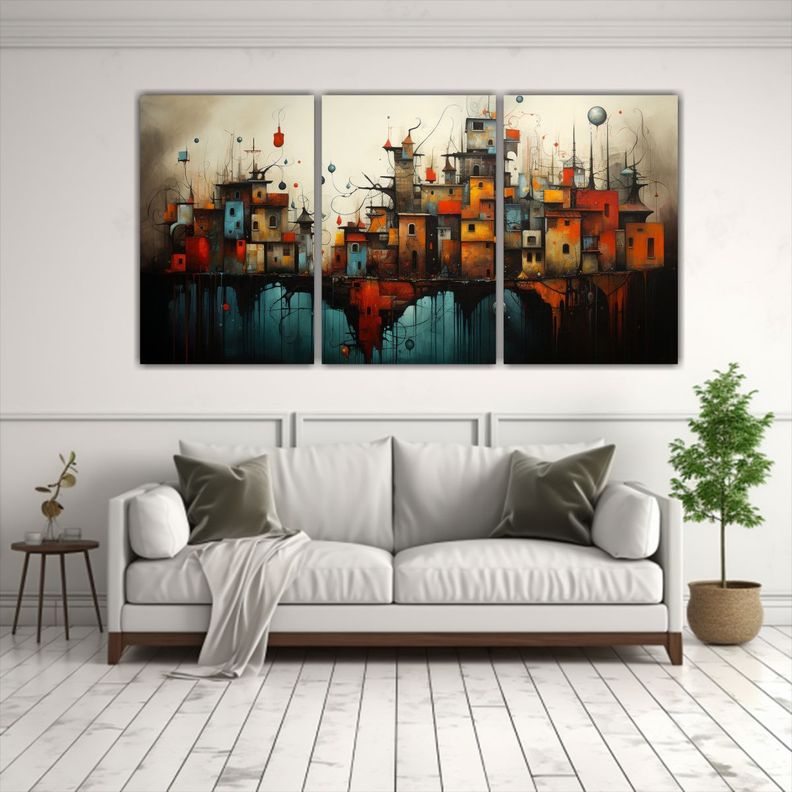 Pintura Abstracta Armónica Ciudad En Colores 240x120 Cm-2