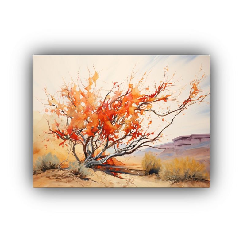 Pintura Abstracta De árbol Ocotillo En Rojo Y Dorado Sobre  50x40cm