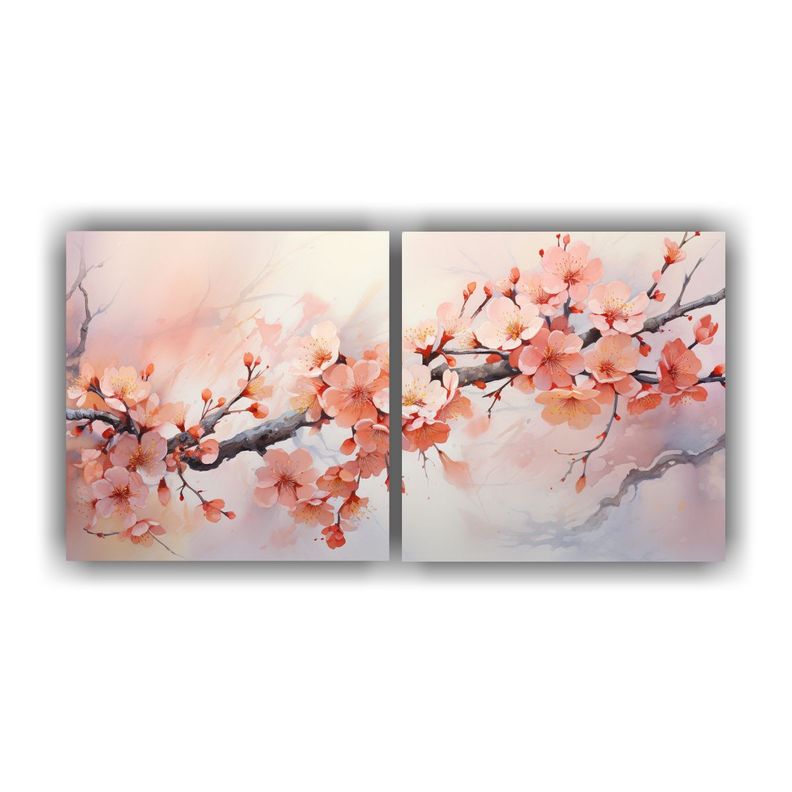 Pintura Abstracta De Flores De Cerezo En Colores 40x20 Cm