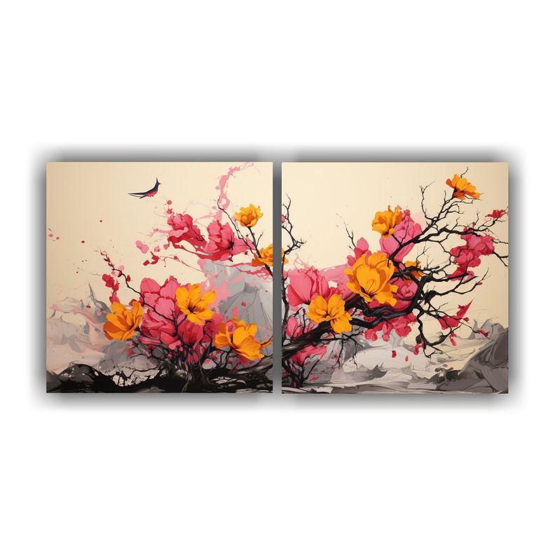 Dos Cuadros Abstracción Estético De Un Árbol 140x70 Cm-0