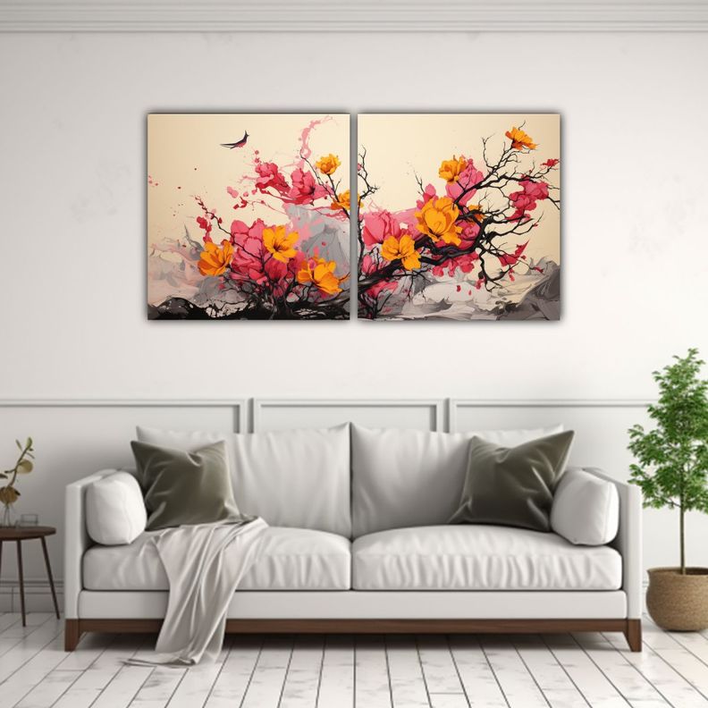 Dos Cuadros Abstracción Estético De Un Árbol 140x70 Cm-2