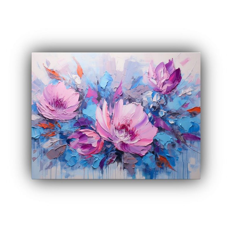 Cuadro Composición Colorida Flores Rosas Y Azules En Lienzo 75x50cm-0
