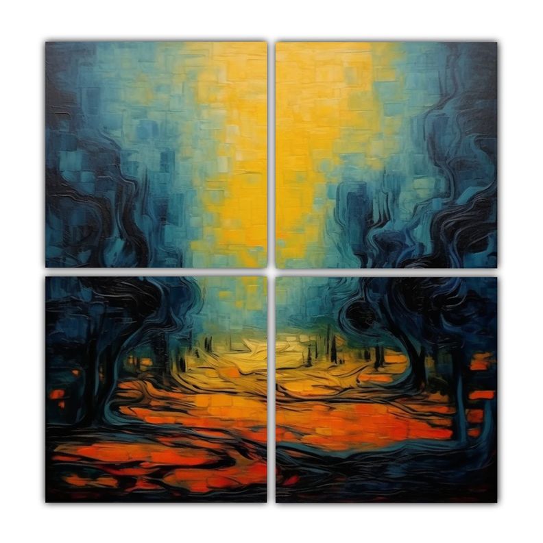 Cuadro Movimiento Elegancia Olivos Estilo Van Gogh 60x60 Cm