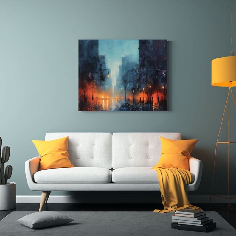 Pintura Al óleo Atmosférica De Ciudad En Movimiento 45x30cm-2
