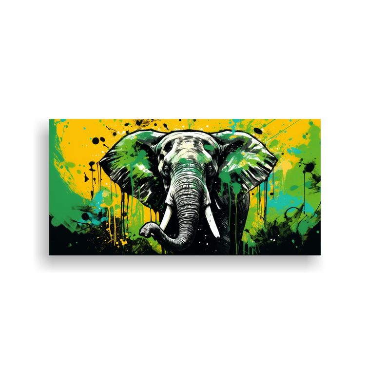 Pintura Decorativa: Elefante Asiático En Verde Y 140x70cm-0